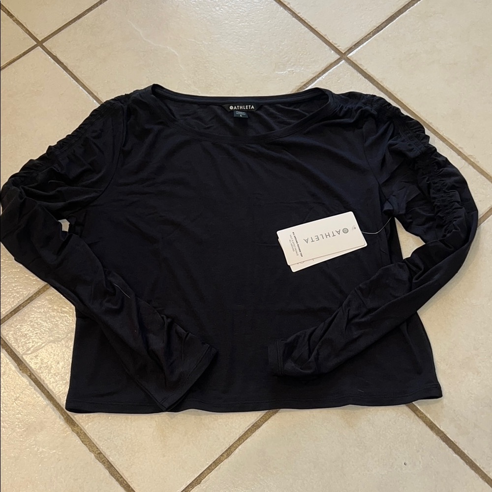 Athleta Black Crop Ruched Blouse